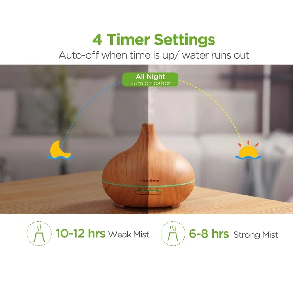 400ml Diffuser Ultrasonic Diffuser Cool Mist Humidifier with 4 Timers 7 Colors